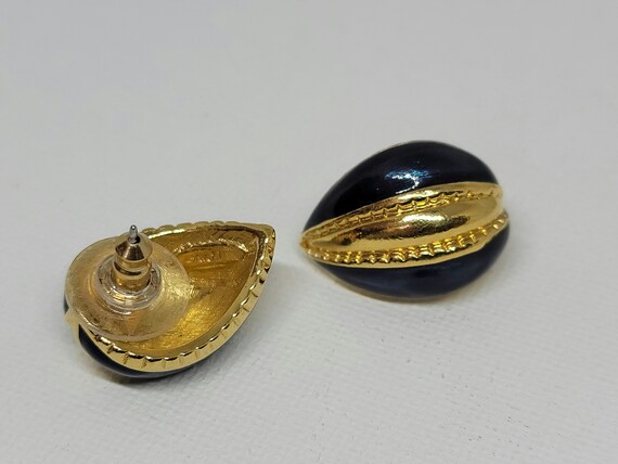 Avon navy gold teardrop earrings,navy blue earrin… - image 7