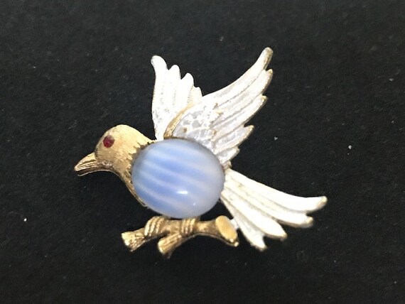 Small J.J. Blue Glass Jelly Belly Bird Brooch Pin… - image 2