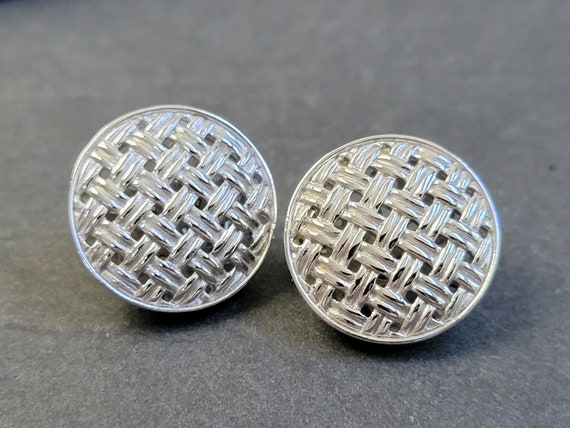 Silver wicker Trifari clip on earrings, trifari j… - image 1