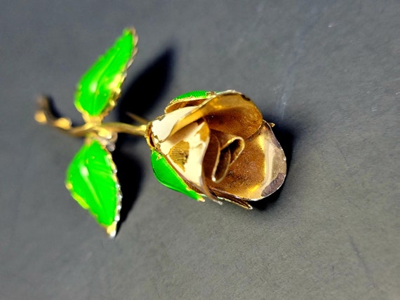Vintage Giovanni  green and gold rose brooch,giov… - image 5