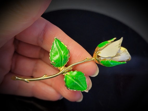 Vintage Giovanni  green and gold rose brooch,giov… - image 7
