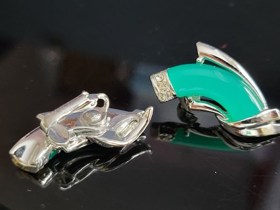 Coro green thermoset clip on earrings, no piercin… - image 6