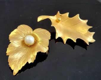 Lot of gold leaves pearl brooches,Giovanni leaf lapel pin women,giovanni rose brooch