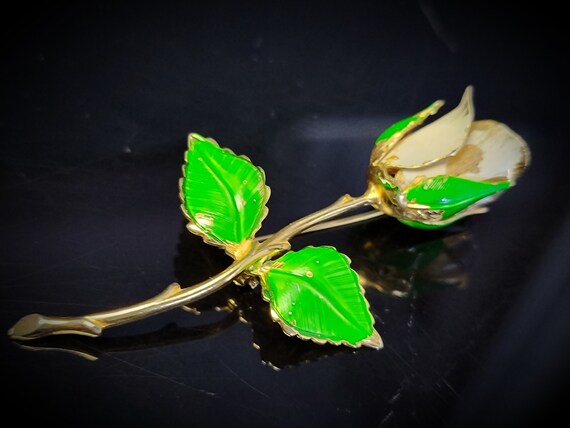 Vintage Giovanni  green and gold rose brooch,giov… - image 2