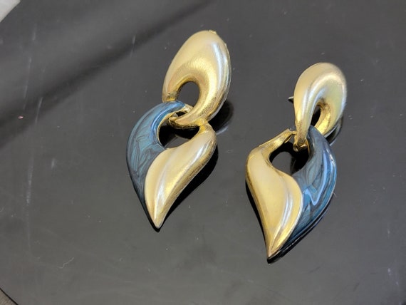 Bronze and blue enamel hanging earrings, drop ear… - image 1