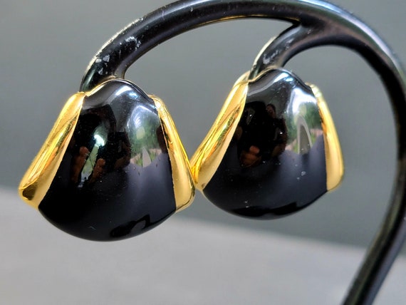Monet black enamel geometric earrings,acrylic geo… - image 1