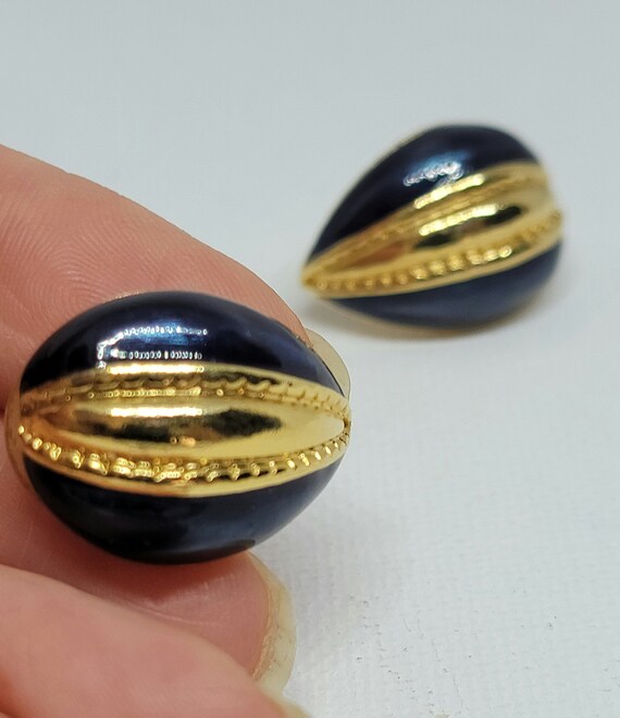 Avon navy gold teardrop earrings,navy blue earrin… - image 5