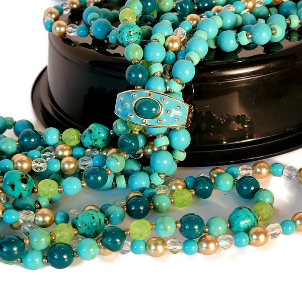 Multi-Strand Joan Rivers classics collection turquoise necklace, joan rivers turquoise,joan rivers jewelry,joan rivers pearl necklace