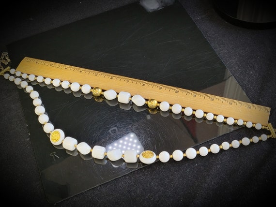 White Gold Beaded Double Layer Statement Necklace… - image 10