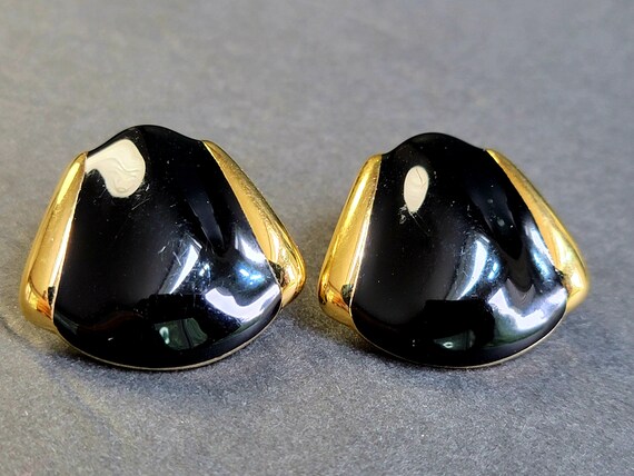 Monet black enamel geometric earrings,acrylic geo… - image 3