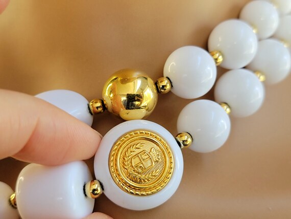 White Gold Beaded Double Layer Statement Necklace… - image 3