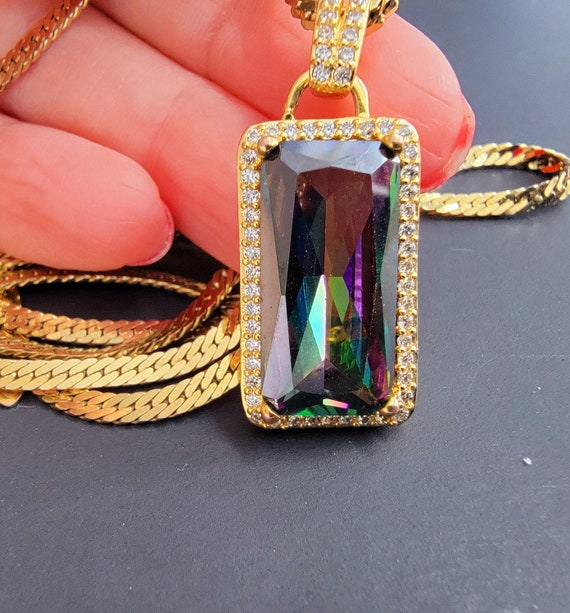 Rectangular rainbow crystal pendant necklace,colo… - image 2