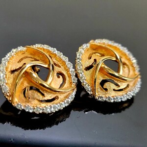 Small BSK gold rhinestones clip on earrings,Vintage BSK jewelry,