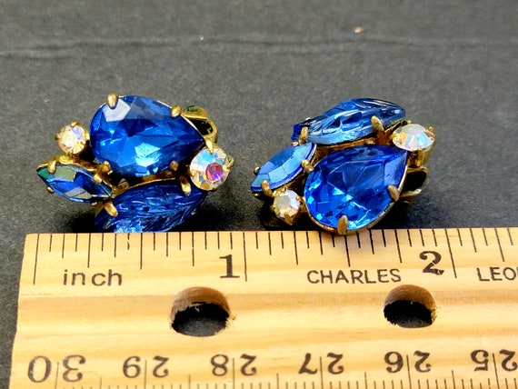 Vintage royal blue crystal clip on earrings,royal… - image 4