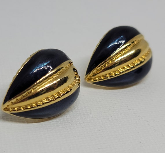 Avon navy gold teardrop earrings,navy blue earrin… - image 2