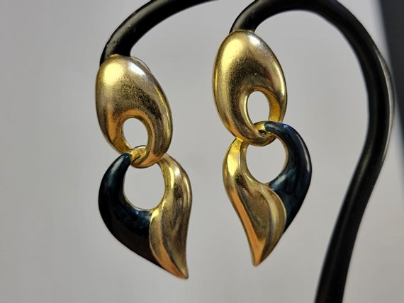 Bronze and blue enamel hanging earrings, drop ear… - image 3