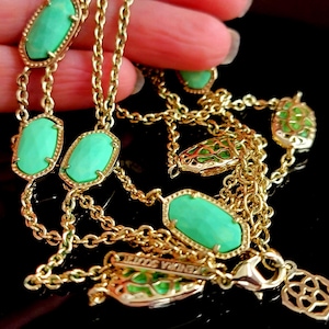 Kendra Scott Kelsie Station Long Strand Gold Necklace with Green Stones, kendra scott necklace elisa,green station necklace