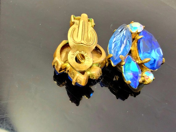 Vintage royal blue crystal clip on earrings,royal… - image 8