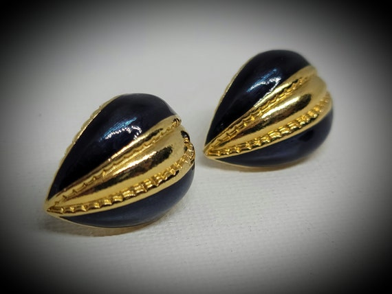 Avon navy gold teardrop earrings,navy blue earrin… - image 1