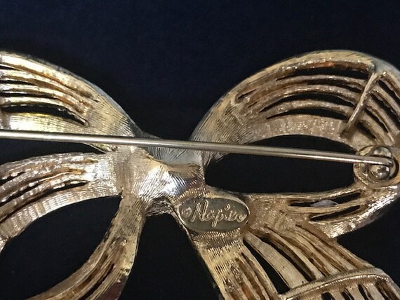 Napier gold tone brooch ribbons, Gold Ribbon Bow … - image 3