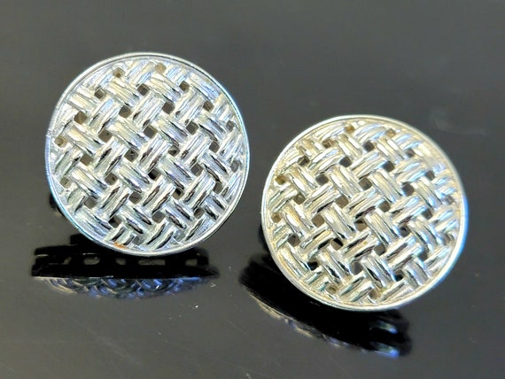 Silver wicker Trifari clip on earrings, trifari j… - image 6