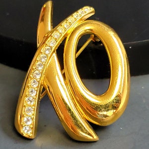 Vintage Monet Gold Brooch with Rhinestones, XO Design,Great Grandma Gift,Monet brooch vintage,Monet jewelry brooch collection,Gold large pin