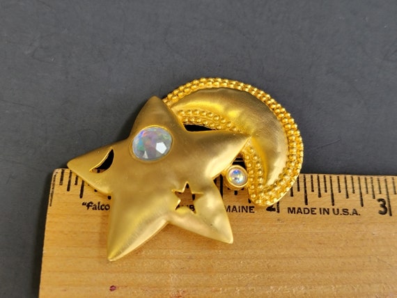 JJ brushed gold Star and moon brooch, A crystal s… - image 5