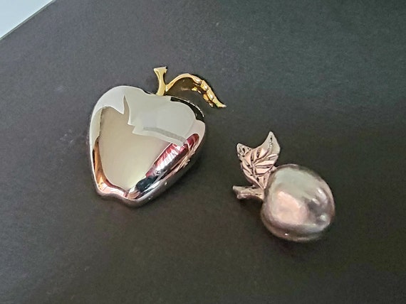Vintage silver gold apple brooch pin set,Liz Clai… - image 4