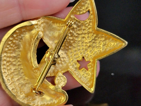 JJ brushed gold Star and moon brooch, A crystal s… - image 4