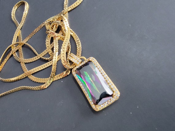 Rectangular rainbow crystal pendant necklace,colo… - image 3