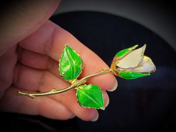 Vintage Giovanni  green and gold rose brooch,giov… - image 1
