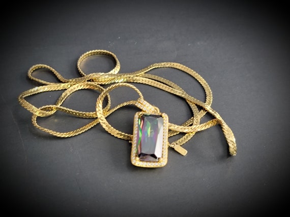 Rectangular rainbow crystal pendant necklace,colo… - image 10