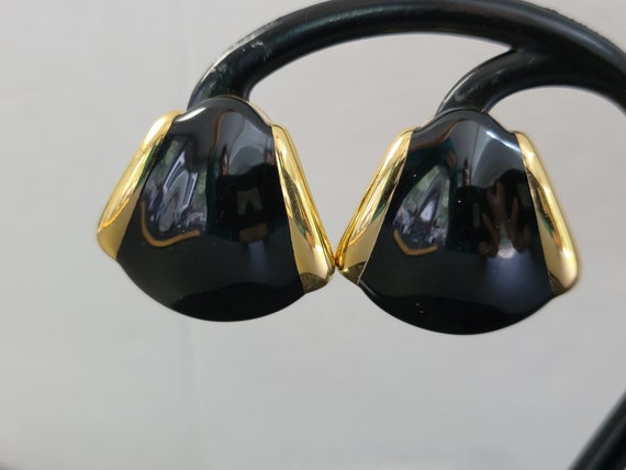 Monet black enamel geometric earrings,acrylic geo… - image 4