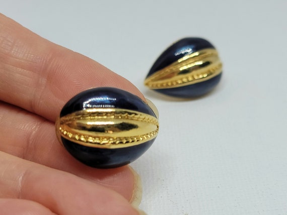 Avon navy gold teardrop earrings,navy blue earrin… - image 3