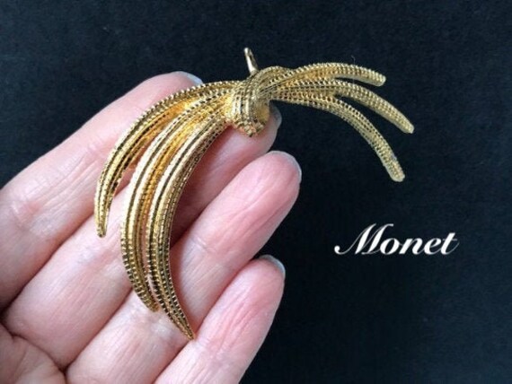 Monet Gold Bow Brooch,monet jewelry brooch, Gold … - image 1