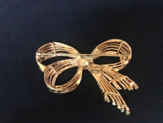 Napier gold tone brooch ribbons, Gold Ribbon Bow … - image 4