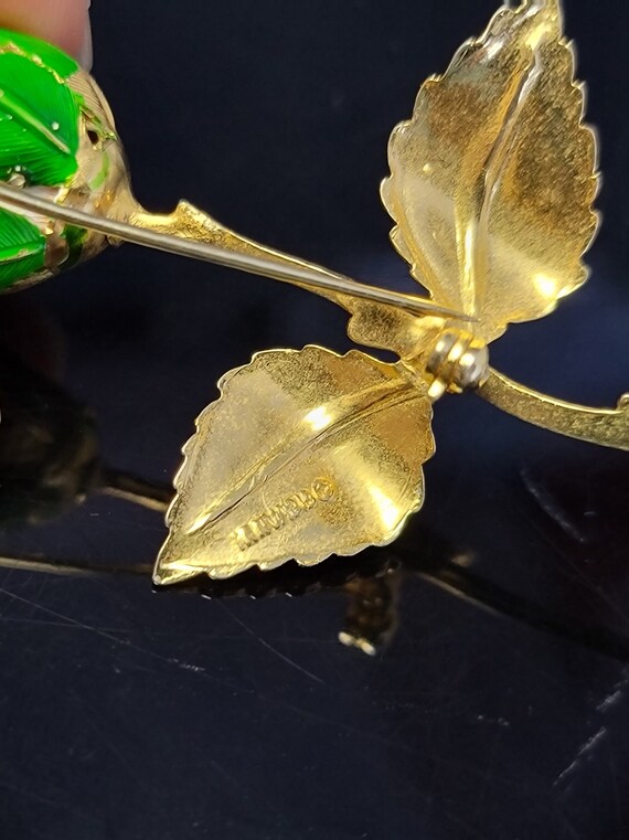 Vintage Giovanni  green and gold rose brooch,giov… - image 9