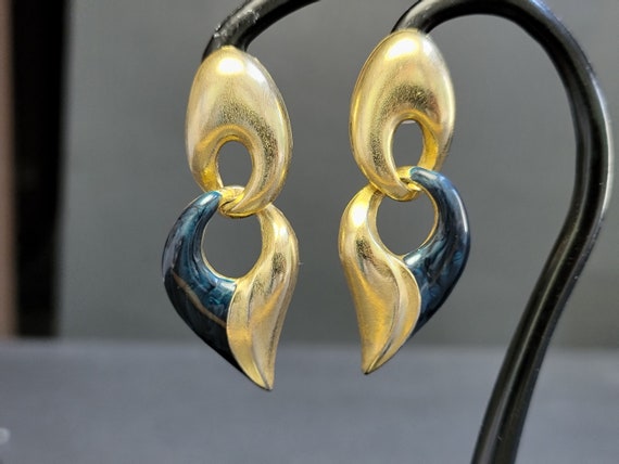 Bronze and blue enamel hanging earrings, drop ear… - image 8