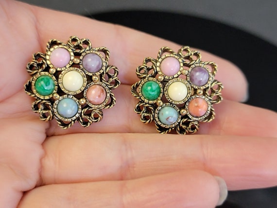 Sarah Coventry multicolor clip on earrings, dot e… - image 3