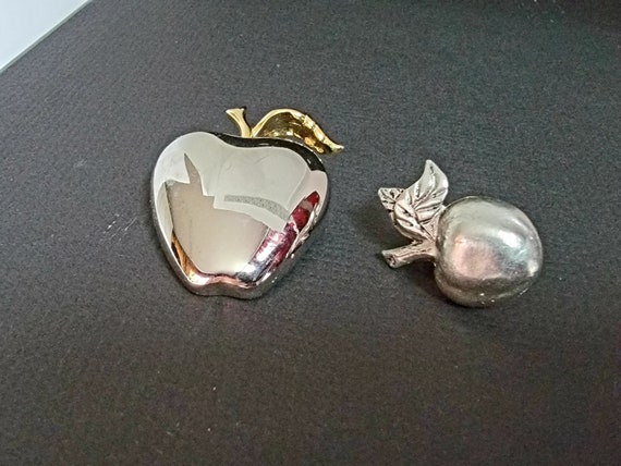 Vintage silver gold apple brooch pin set,Liz Clai… - image 2
