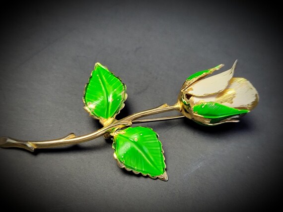 Vintage Giovanni  green and gold rose brooch,giov… - image 3