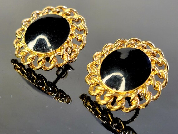 NAPIER black lucite runway clip earrings, runway … - image 3