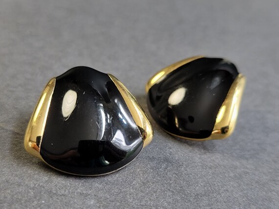 Monet black enamel geometric earrings,acrylic geo… - image 5