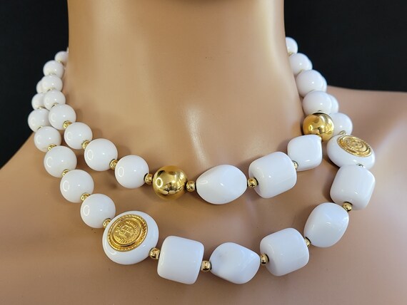 White Gold Beaded Double Layer Statement Necklace… - image 6