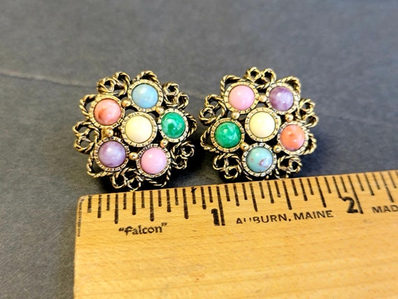 Sarah Coventry multicolor clip on earrings, dot e… - image 1