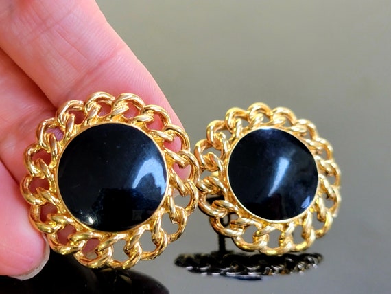 NAPIER black lucite runway clip earrings, runway … - image 1