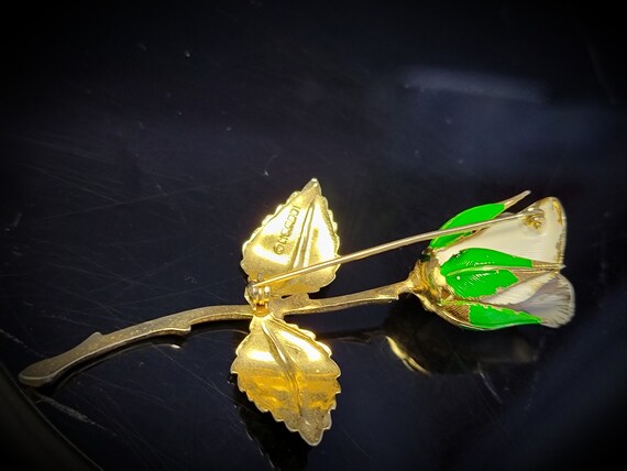Vintage Giovanni  green and gold rose brooch,giov… - image 8