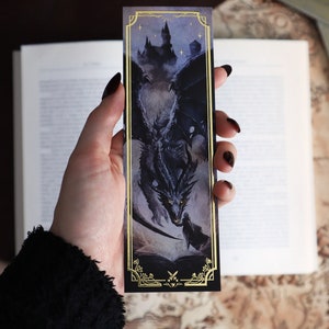 Fantasy Bookmark Illustration with gilding Fourth Wing Dragon bookmark image 2