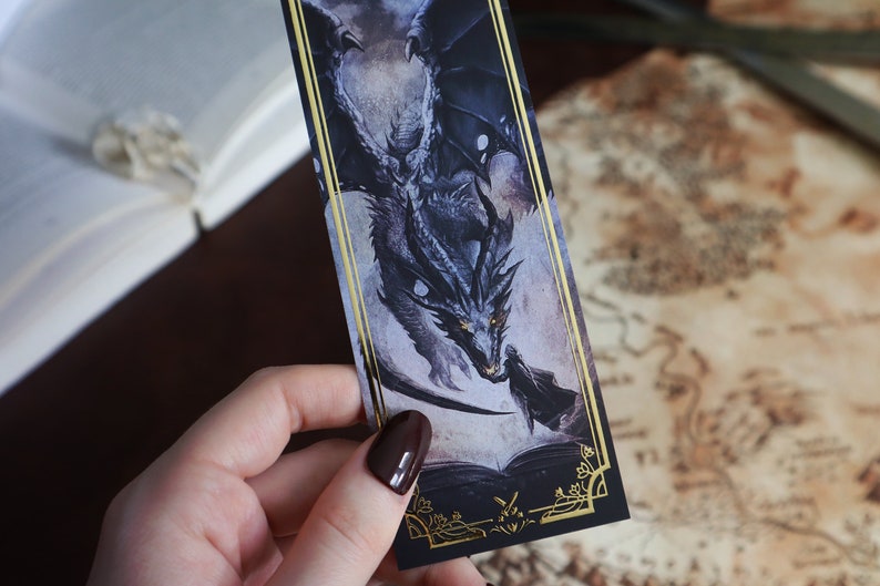 Fantasy Bookmark Illustration with gilding Fourth Wing Dragon bookmark image 8