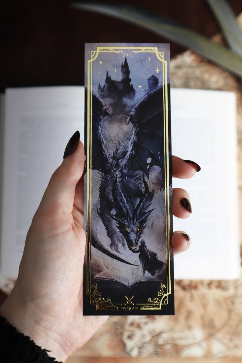 Fantasy Bookmark Illustration with gilding Fourth Wing Dragon bookmark image 6